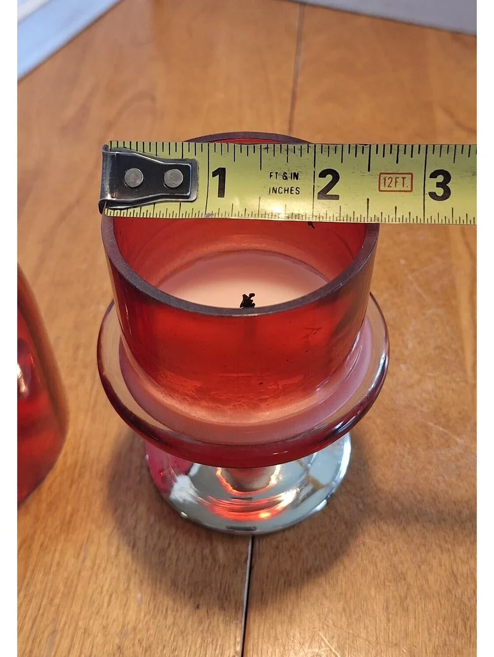 Anthropologie Mini Red Cake Stand Glass Candle (Used) 6.5
